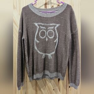 Cozy Brown Owl Crewneck Sweater - Casual Knit Pullover